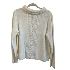 Pure Collection US12 Cream Cable Knit Organic Cotton Cowl Neck Sweater Fishermen